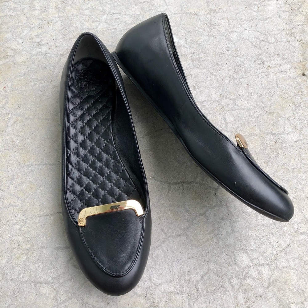 Tory Burch Black Flats with Gold Accent